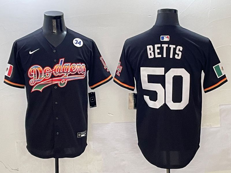 Men Los Angeles Dodgers #50 Betts Black rainbow Nike 2025 MLB Jersey style 8